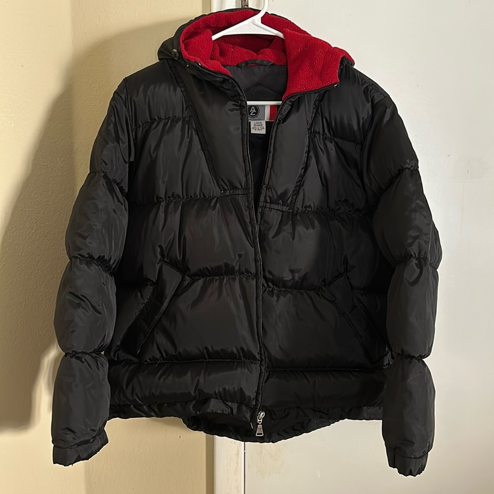 Junior’s Large Black and Red Hooded Puffer Jacket